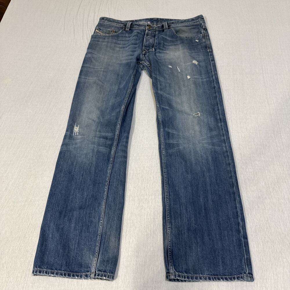 Diesel Larkee Mens 36x32 Regular Straight Blue Jeans Distressed